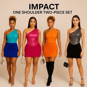 Impact One Shoulder Two-Piece Set Sexy Skirt Bodysuit Womenswear Lady Outfit